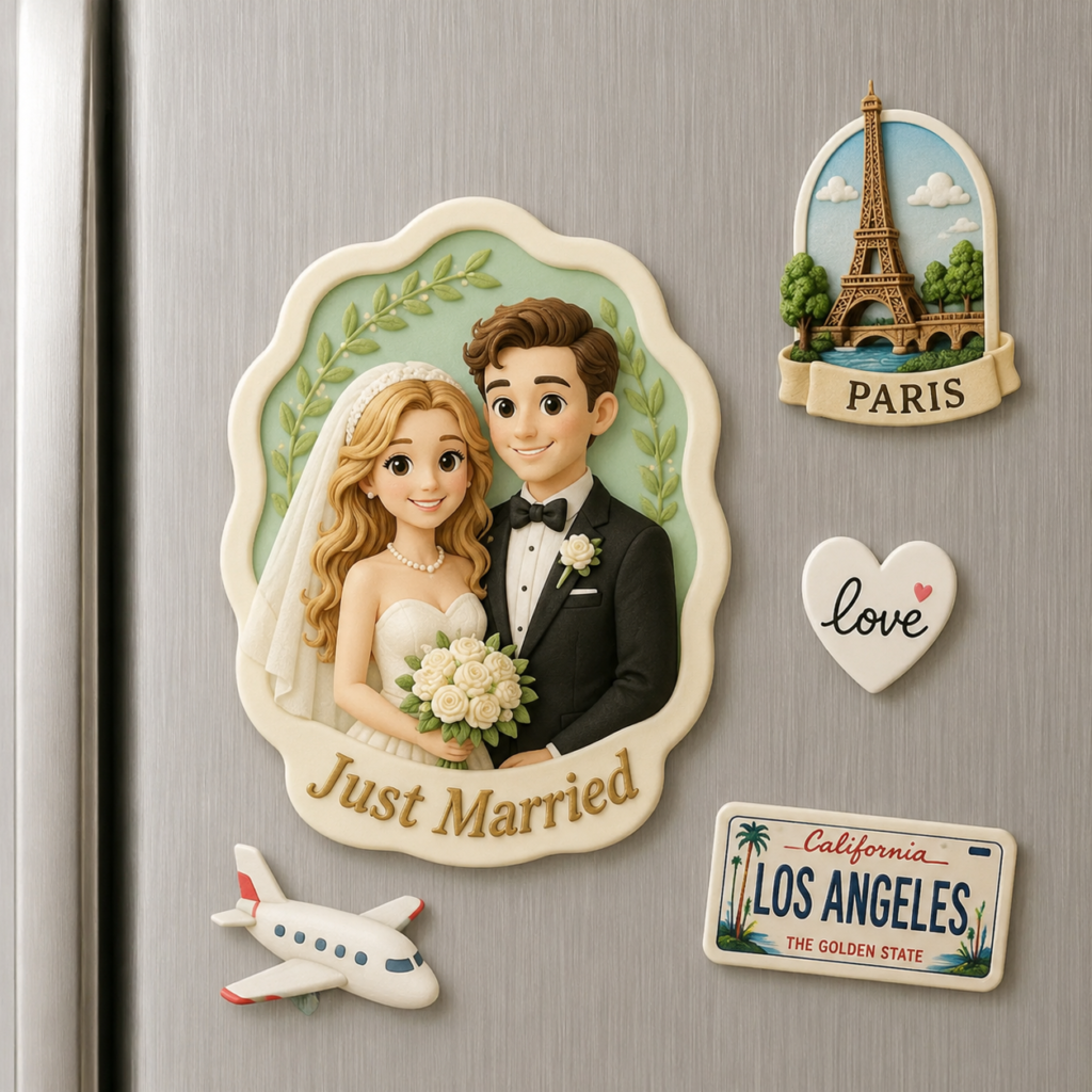 Custom 3D cartoon fridge magnet made from a personal photo