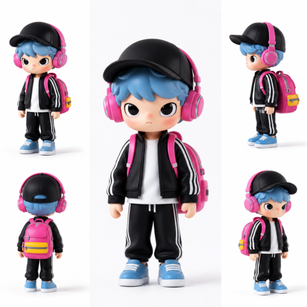 Close-up of custom 3D cartoon figurine face and hair details
