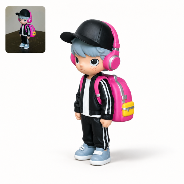 Custom cartoon character figure showing outfit and pose