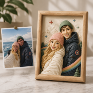 Close-up detail of a personalized 3D portrait relief frame