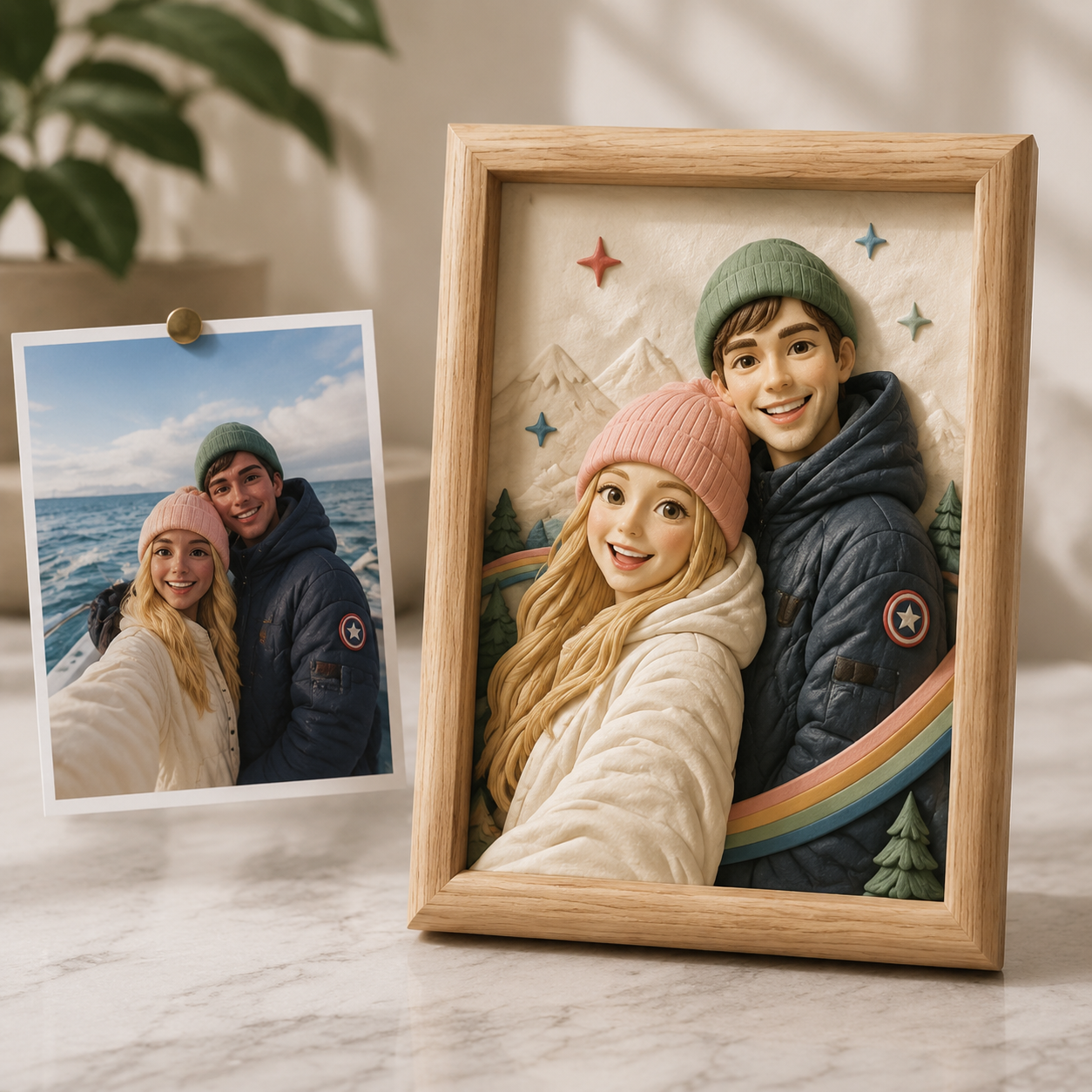 Custom 3D relief portrait photo frame - detail view