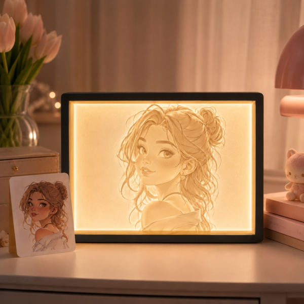 Close-up of a 3D printed photo lithophane night light surface
