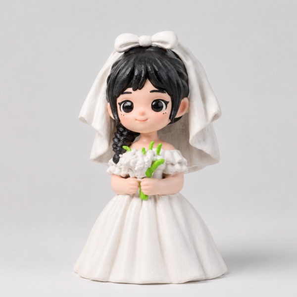 Close-up of 3D chibi figurine face and painted details
