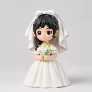 Close-up of 3D chibi figurine face and painted details