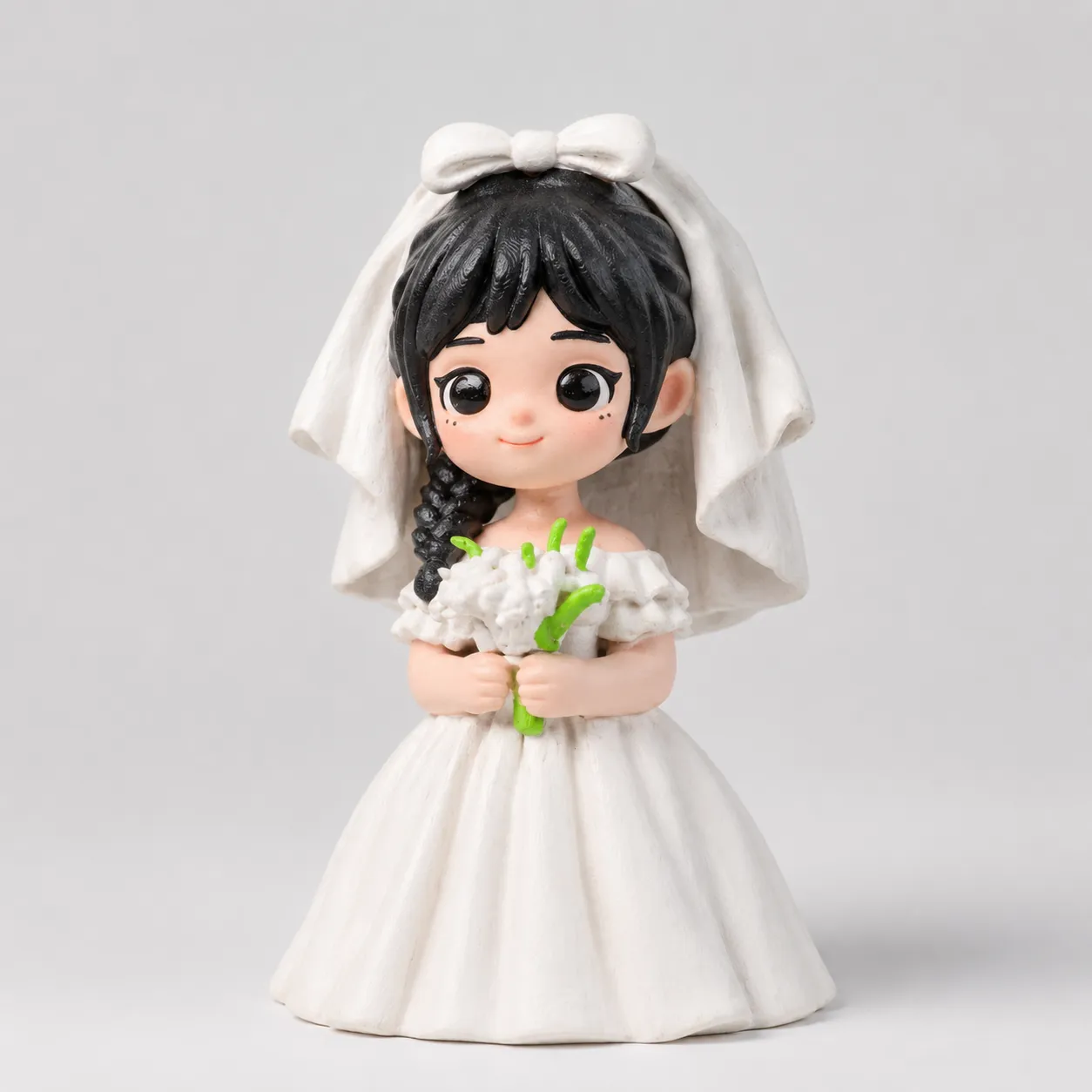 Close-up of 3D chibi figurine face and painted details