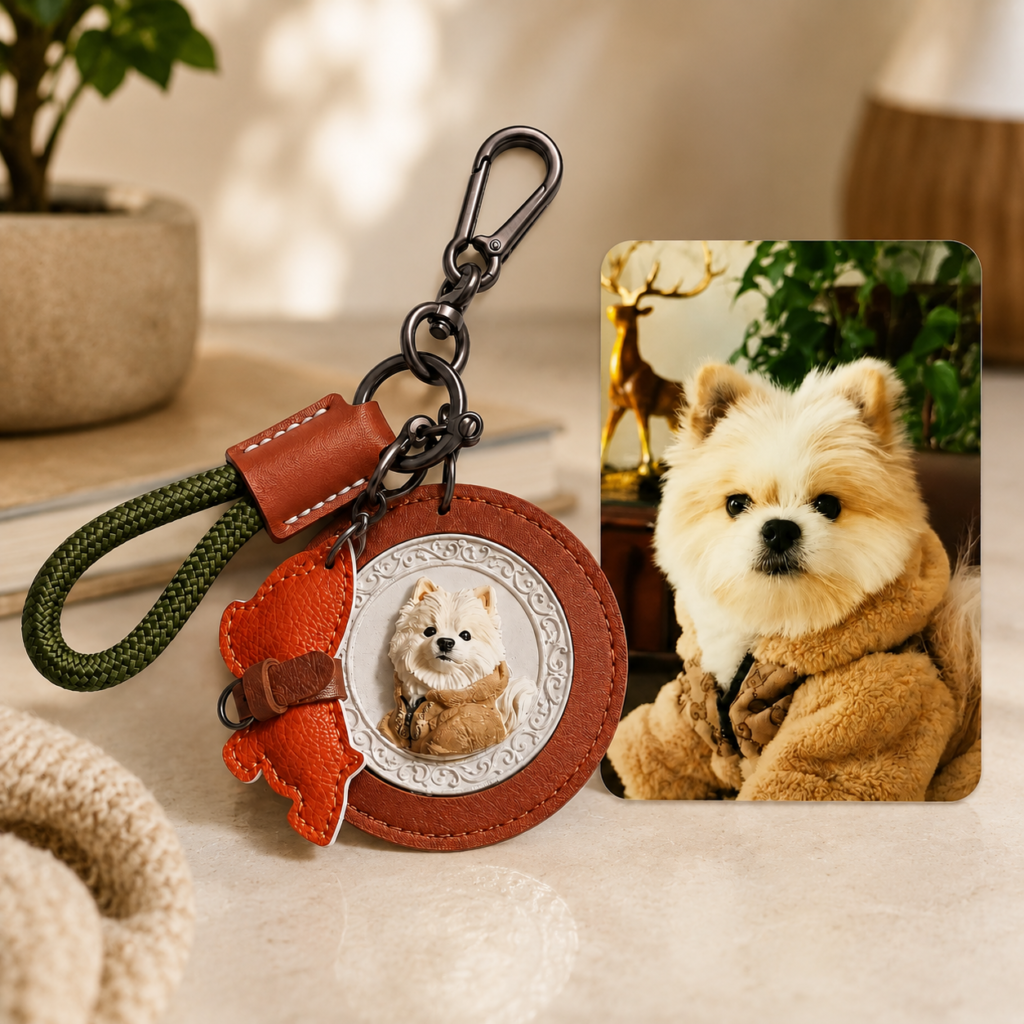 Pet memorial 3D embossed keychain made from a pet photo