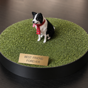 Pet memorial figurine with optional engraved base for remembrance display