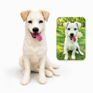 Custom pet memorial figurine displayed as a keepsake on a shelf