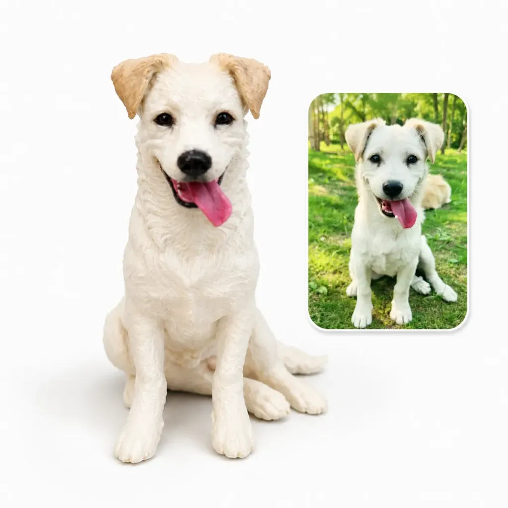 Custom pet memorial figurine displayed as a keepsake on a shelf