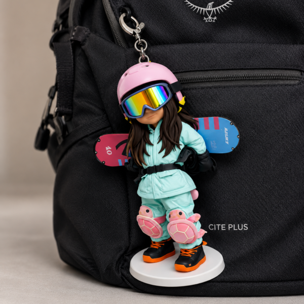 Personalized skier chibi resin figurine backpack charm