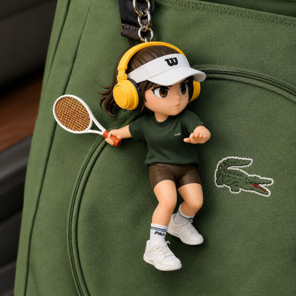 Custom tennis player chibi figurine keychain from a photo