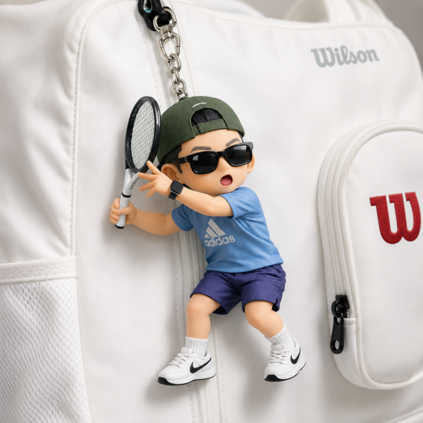 Custom boy tennis player resin figurine keychain from a photo