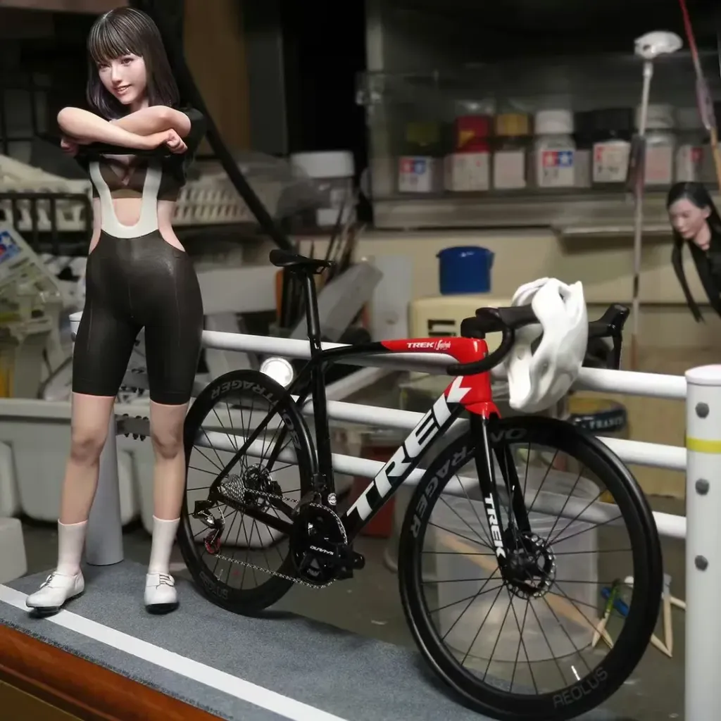Custom road bike model and miniature rider alternate reference