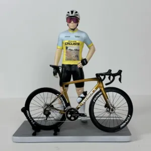 Custom 1:12 road bike model with miniature rider on display stand