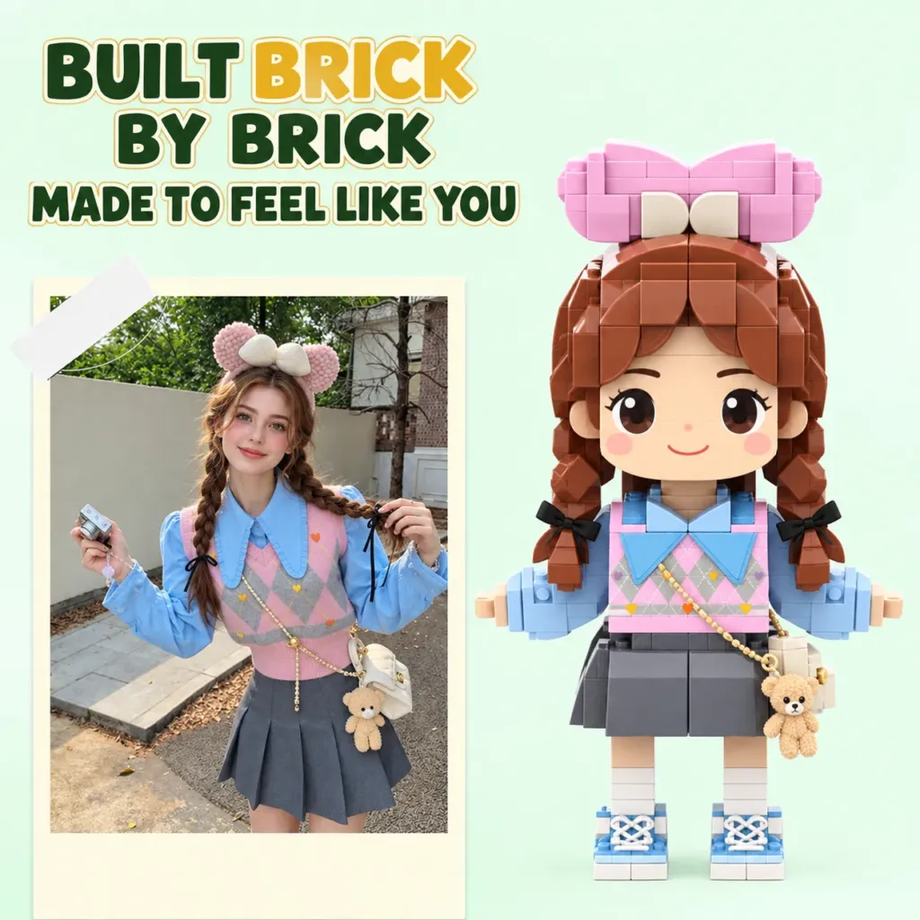 Personalized portrait figure built brick by brick