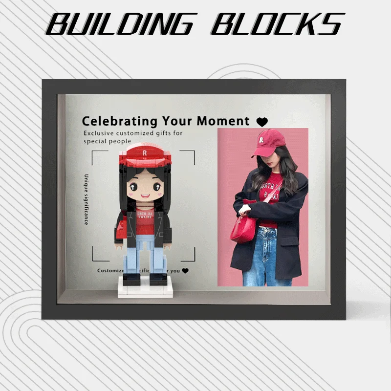 One person personalized brick figure with a black frame