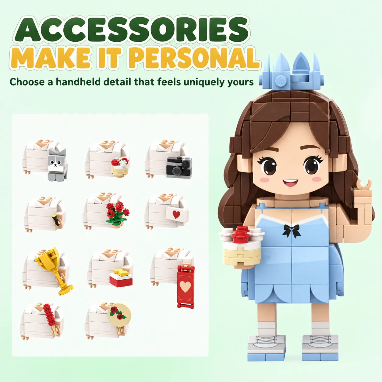 Custom accessories for a personalized brick figure