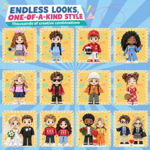 Diverse personalized brick figure styles for different recipients