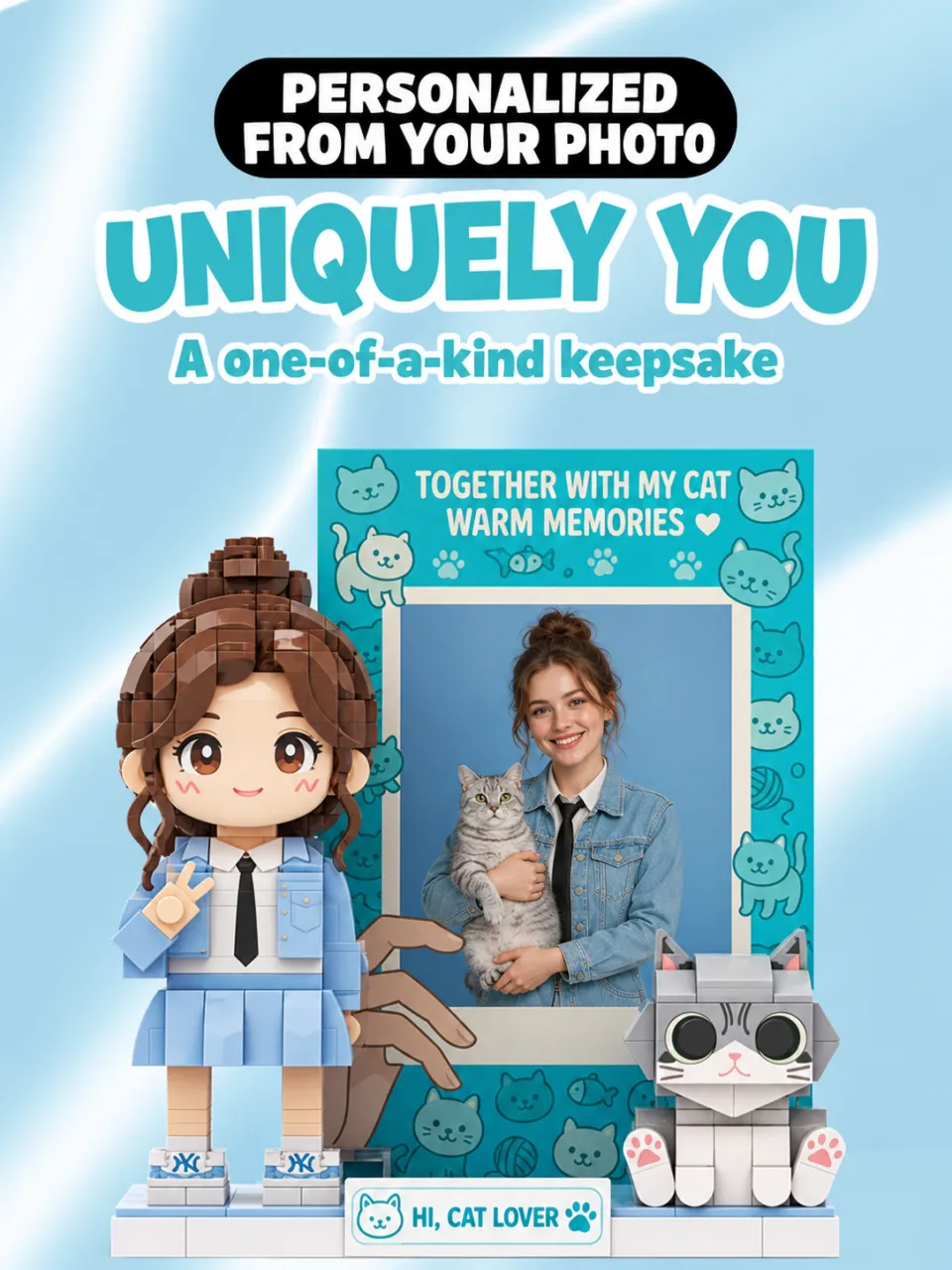 Personalized brick figure gift for a cat lover