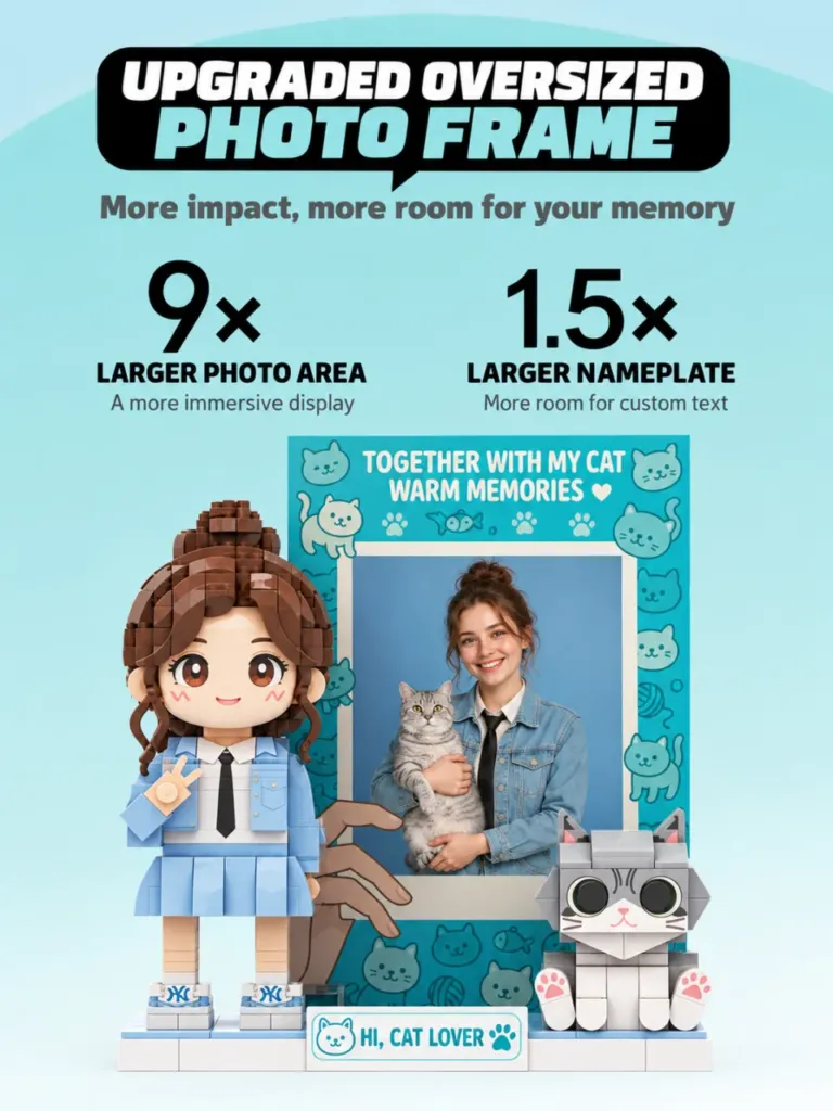 Oversized custom photo frame with personalized brick figures