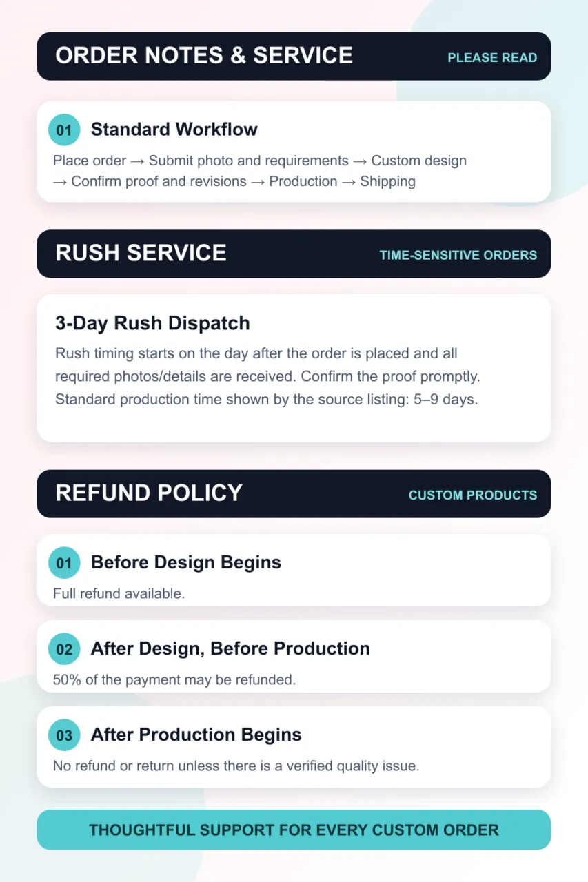 Important order notes for a personalized brick figure product