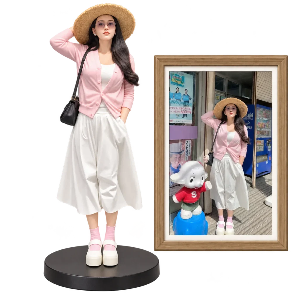 Custom realistic figurine from photo with framed reference image