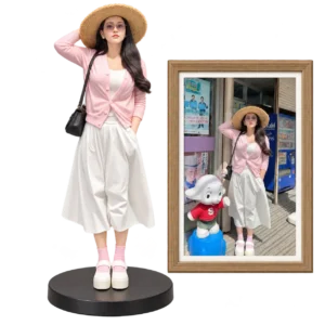 Custom realistic figurine from photo with framed reference image