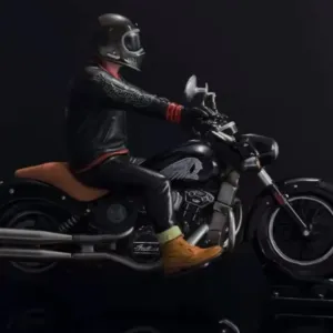 Custom motorcycle model with rider studio view