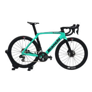 Bianchi Oltre XR4 – Classic Celeste miniature road bike model with rear-wheel display stand
