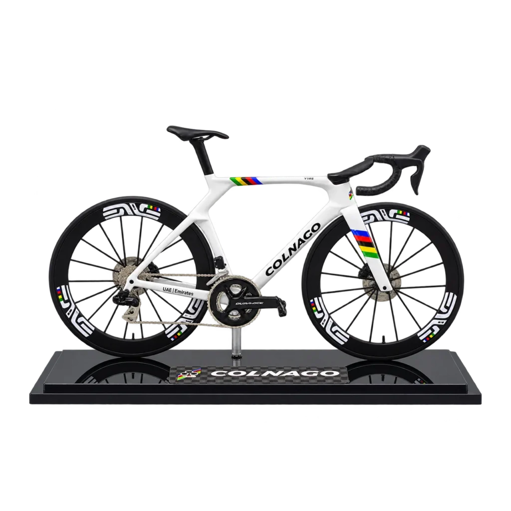 Y1rs White Rainbow miniature road bicycle with display base or support stand